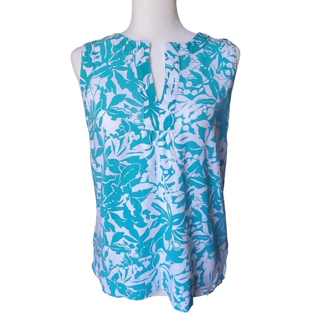 Jones New York Sport Teal Blue Floral Print Tank Top Women's Medium